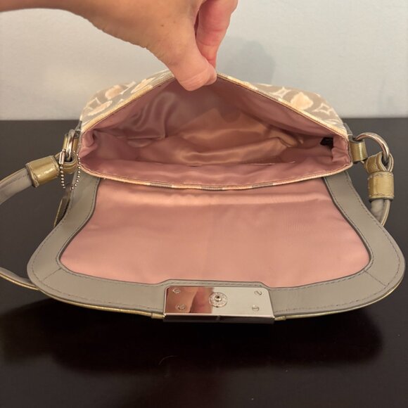 Coach Kristen Op Art Gray Pink Ikat Gold Patent Leather Mini Bag - Picture 7 of 9